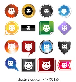 Evil grin emoticon isolated on a white background.