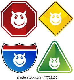 Emoticon de sonrisa malvado aislado en un fondo blanco.