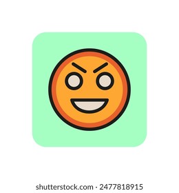 Evil grin emoticon line icon. Wicked, gloat, malicious laugh. Emoticon concept. Can be used for topics like emotion, social networking, chat