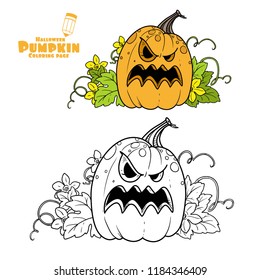 Evil grin lantern from pumpkin color and outlined for coloring page