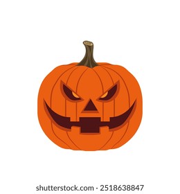 Evil grin pumpkin with creepy eyes for Halloween decoration and trick-or-treat tradition, Flat vector illustration design