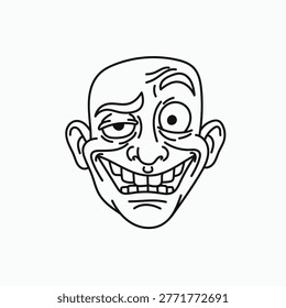 Evil grin troll face meme creepy smile vector cartoon line art