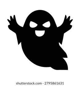 Evil Grinning Ghost with Raised Claws Black Silhouette – Scary Halloween Specter Boo Character Icon