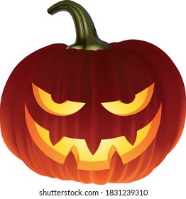 An evil grinning pumpkin with light from inside and below