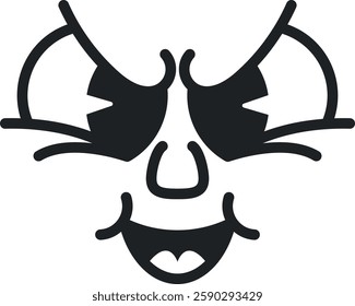 Evil groovy face black-and-white vector illustration