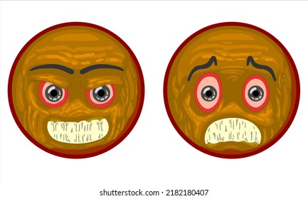 Evil Guy Head Cartoon Sytle With Angry And Fear Expression