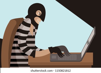 evil hacker stealing with a computer