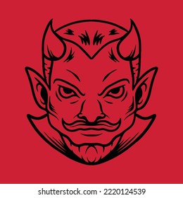 Evil Halloween illustration Monoline Vector Logo, head devil vintage badge, creative emblem Design For Tshirt