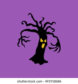 Evil halloween tree with scary smile. Vector illustration