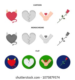 Evil heart, broken heart, friendship, rose. Romantic set collection icons in cartoon,flat,monochrome style vector symbol stock illustration web.
