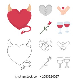 Evil heart, broken heart, friendship, rose. Romantic set collection icons in cartoon,outline style vector symbol stock illustration web.