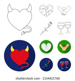 Evil heart, broken heart, friendship, rose. Romantic set collection icons in outline,flat style vector symbol stock illustration web.