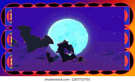 Evil in hell land with space, vector art, happy Halloween 