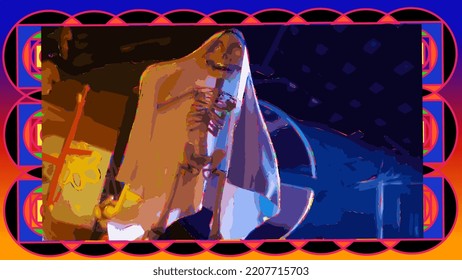 Evil in hell land with space, vector art, happy Halloween 