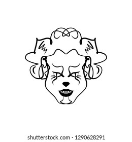 Evil horrible clown art. Halloween mask illustration. Clipart, editable details. Unique print for posters, cards, mugs, clothes and other. Coloring page