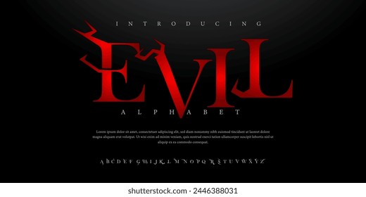 Evil horror halloween Font Uppercase Lowercase and Number. Spooky Lettering Minimal Fashion Designs. Typography modern serif fonts regular decorative vintage concept. vector illustration