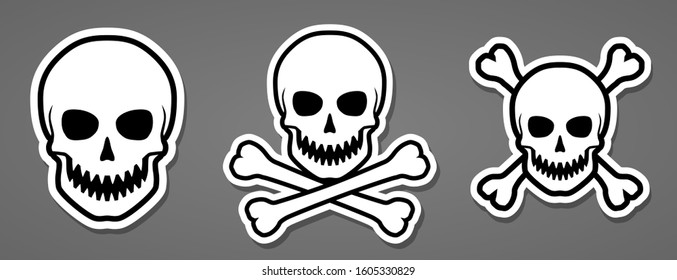 Evil human sharp teeth skull with crossbones sticker vector illustration