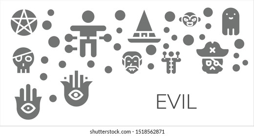 evil icon set. 11 filled evil icons.  Collection Of - Pentacle, Voodoo doll, Skull, Dracula, Hamsa, Witch, Vampire, Ghost icons