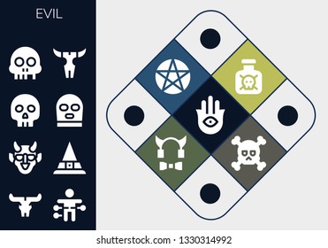 evil icon set. 13 filled evil icons.  Simple modern icons about  - Hamsa, Skull, Voodoo doll, Hannya, Witch, Yorick, Balaclava, Toxic, Pentacle, Devil