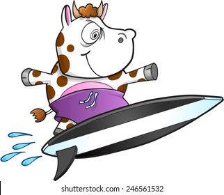 El Mal Insane Surfing Cow Vector Ilustración Arte