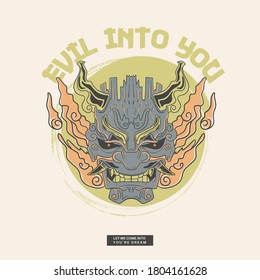 	
Evil into you. Evil japanese mask illustration
