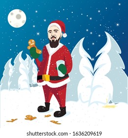 Evil ironic naughty Santa in the forest 