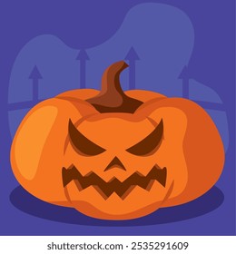 Evil jack-o-lantern pumpkin with sharp teeth, Vector