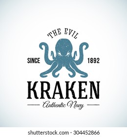 The Evil Kraken Authentic Navy Abstract Vector Logo Template. Textured. Isolated.