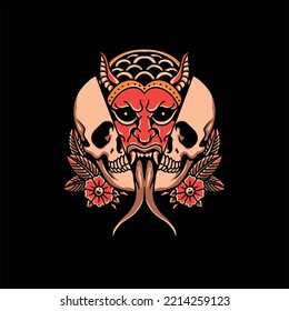 evil krampus tattoo vector design