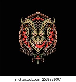 evil krampus tattoo vector design