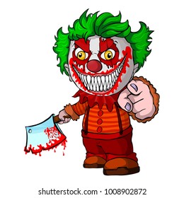 Evil looking clown holding a knif, face horror and crazy maniac.  Vector illustration.