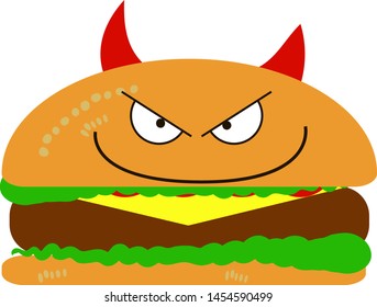 Hamburguesa malvada, ilustración, vector sobre fondo blanco.