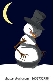 Evil looking snowman on dark background