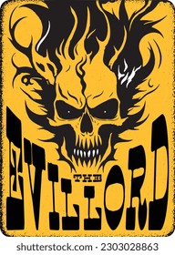 Evil Lord, gangster, gang, vintage poster, retro, t shirt, print, blazing, firing, black and yellow colors, art, music, hell, old west, gangster, skull, skull gang, horror