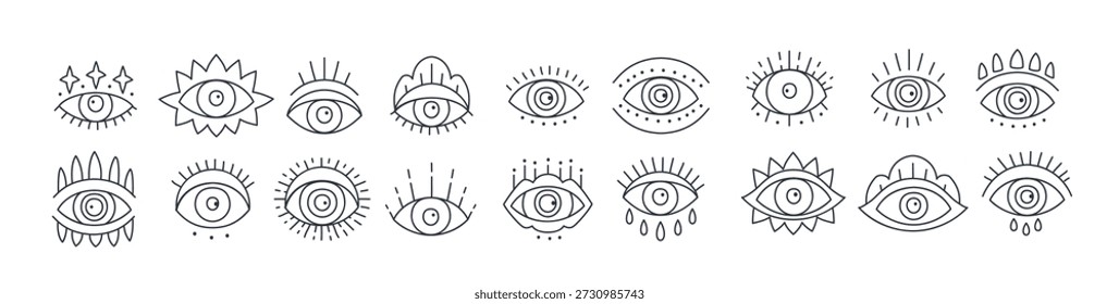 evil magical doodle eye set in a trending minimal linear style