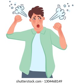 The evil man screams and raised his hands. Aggression. Human emotions and feelings. Vector illustration of aggressive people, negative emotions svg