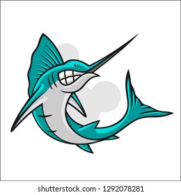 Evil marlin fish on white background in vector EPS8