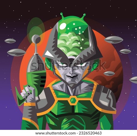 evil martian invader with raygun in mars