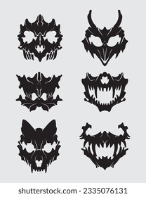Evil Mask set colección lobo elemento vector silueta calavera negra imprimible