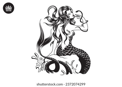 evil mermaid vector logo template