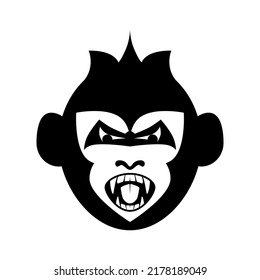 Evil monkey head. An aggressive animal. Black silhouette. MPXV virus, monkey pox virus. Vector illustration isolated on a white background.