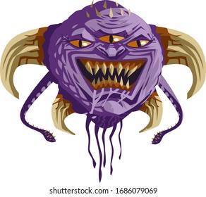 evil monster demon head with horns and tentacles