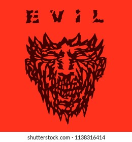 Evil monster face. Angry mask in horror genre. Vector illustration.