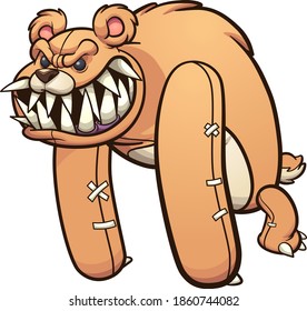 Evil Monster Teddy Bear With Sharp Teeth. Vector Clip Art Illustration With Simple Gradients. Some Elements On Separate Layers. 
