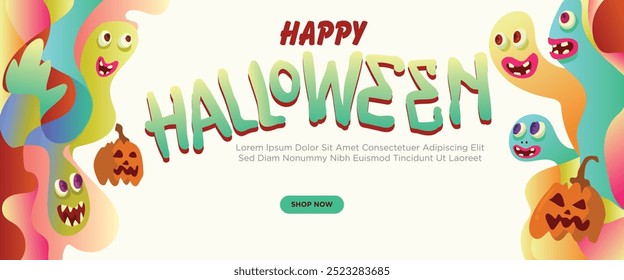 Evil Monsters from Another World concept. abstract geometric liquid form. monster halloween with hand drawn banner template vector illustration.