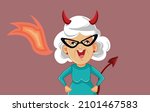 
Evil Mother In Law Spitting Fire Vector Cartoon Illustration. Terrible senior woman being a villain making snarky comments 

