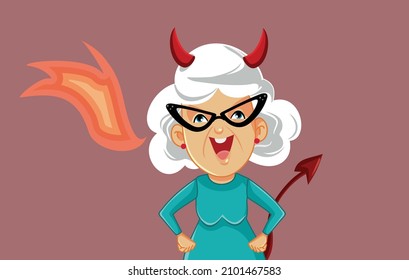 
Evil Mother In Law Spitting Fire Vector Cartoon Illustration. Terrible senior woman being a villain making snarky comments 
