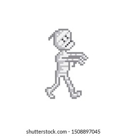 Evil mummy character pixel art icon. Element design for logo, stickers, web, embroidery and mobile app. Isolated vector illustration. 8-bit sprite.