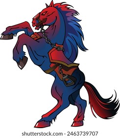 Evil mystic horse in fury, lit by fire, vector illustration