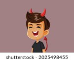 Evil Naughty Boy Laughing Vector Cartoon. Bad child misbehaving acting rude in rebel disobedience 
